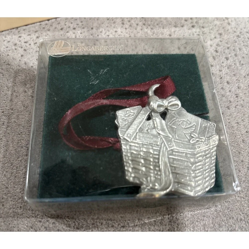Longaberger 1992 Pewter Christmas Ornament Angel Basket With Flyer And Case